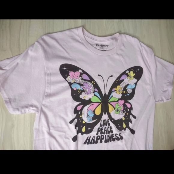 Care Bears Rainbow Butterfly Kawaii Print Pastel Pink Women's T Shirt Decora - Picture 1 of 5